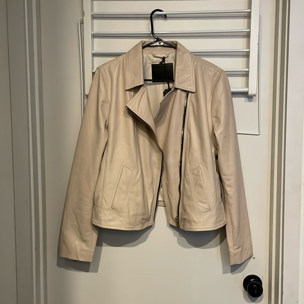 All Saints Ivory Lamb Leather Jacket